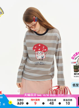 SEE YOU at PIZZAT恤女2026秋季新款猫咪条纹长袖上衣1070130