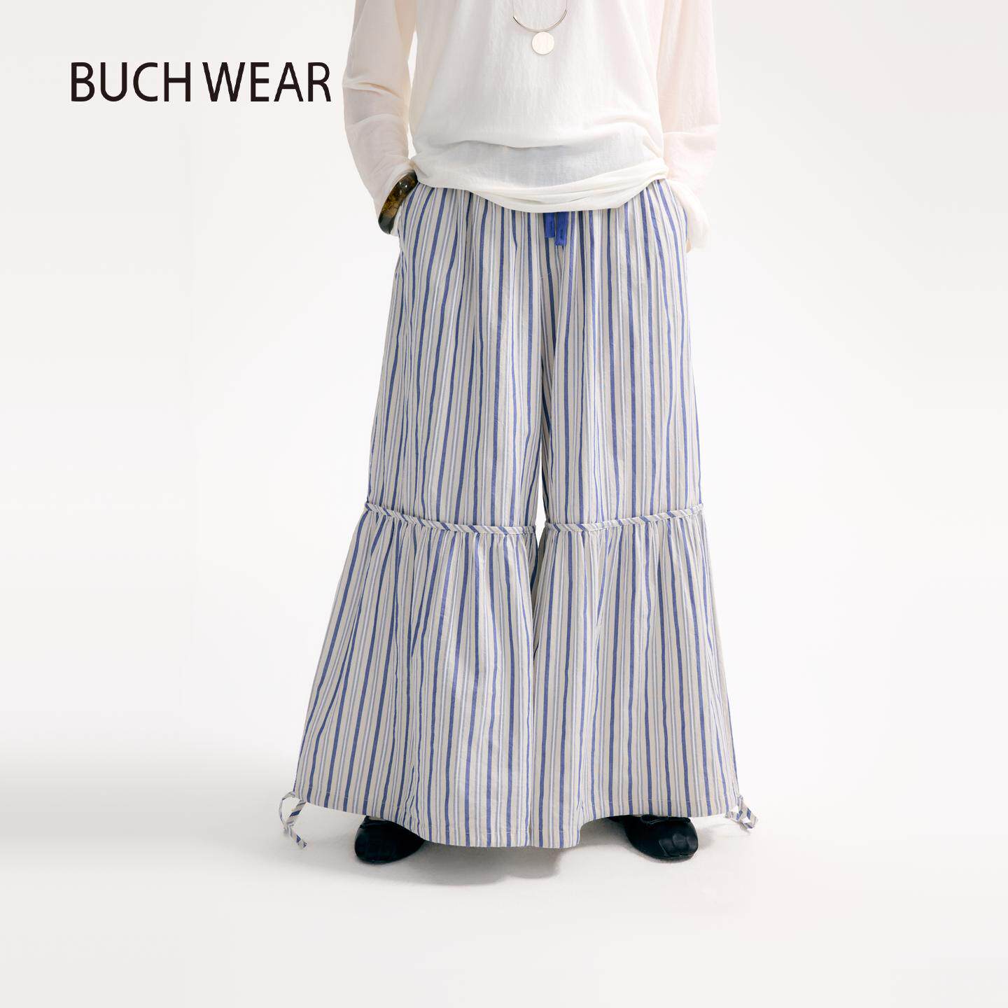 BUCH WEAR裤子女2025夏季新款棉质设计感竖条纹分割裙裤