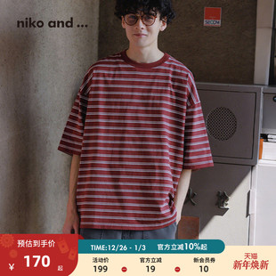 条纹简约日系中袖 niko 短袖 ...T恤男女2025年秋季 上衣316573 and