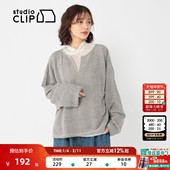 CLIP T恤女2026春季 新款 studio 纯色复古纹理宽松长袖 上衣608712