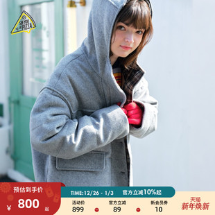 PIZZA羽绒服女25冬新款 羊毛混纺牛角扣连帽外套641335 YOU SEE