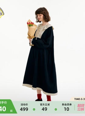 SEE YOU at PIZZA连衣裙女2026春季新款娃娃领甜美小黑裙607183