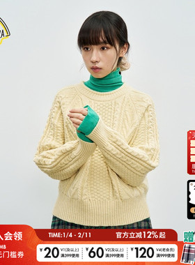 SEE YOU at PIZZA毛针织衫女冬季新款纯色绞花日系毛衣323032