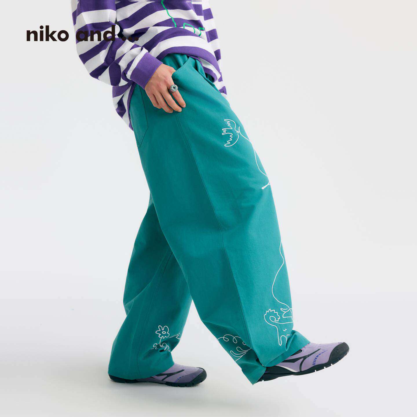【博主同款】niko and ...休闲裤女[十五]26春刺绣宽