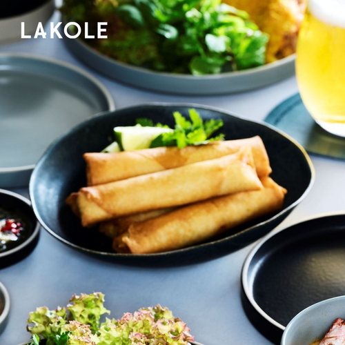 LAKOLE 餐具2025年新款简约轻薄实用工艺感椭圆盘子286543