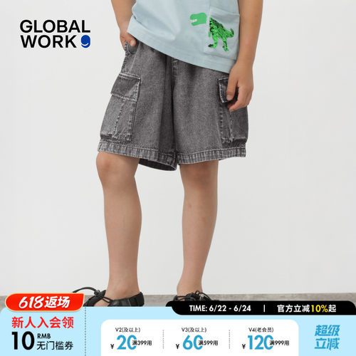 GLOBAL WORK 牛仔裤童装2026夏季新款棉质工装大口袋短裤813636
