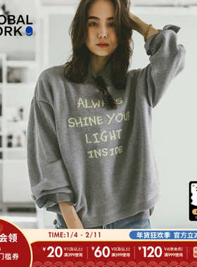 GLOBAL WORK针织衫女2026春季新款ins风字母圆领宽松毛衣612328