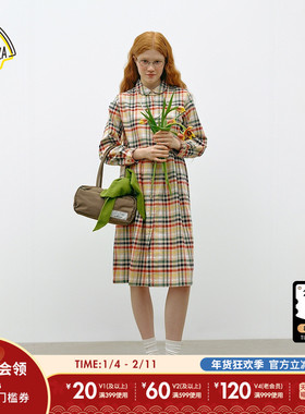 SEE YOU at PIZZA连衣裙女2026春季新款格子流行长裙326826