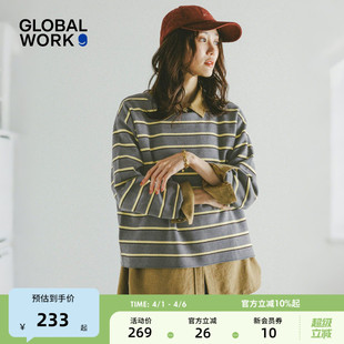 女2026春季 GLOBAL WORK 针织衫 粗条纹圆领宽松休闲毛衣601626 新款