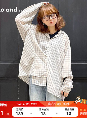 niko and ...衬衫女2026春季新款格纹休闲翻领薄款长袖上衣290574