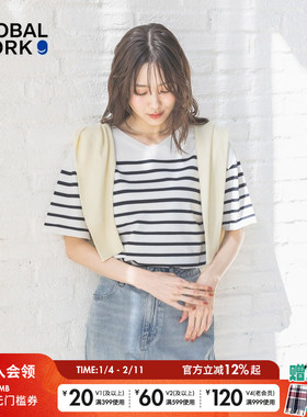 GLOBAL WORK T恤女2025夏季新款条纹通勤短袖上衣288062