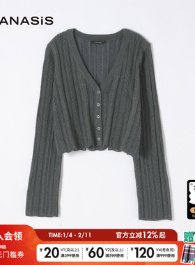 JEANASIS针织衫女2026春季新款简约色系慵懒V领开衫600236