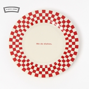 简约家用复古格纹圆形餐盘994011 日式 FISHS EDDY餐用托盘2025新款