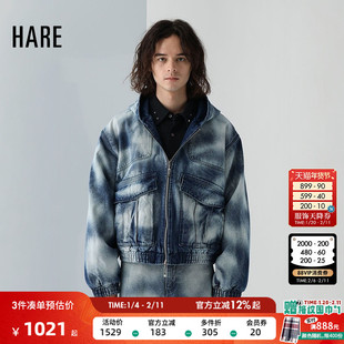 HARE牛仔外套男26春季新款时尚渐变拉链机车宽松长袖外套234733