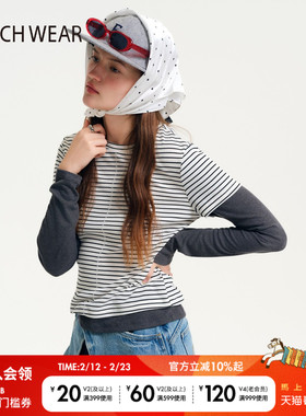 BUCH WEAR T恤女2026春季新款修身亲肤假两件长袖上衣654214