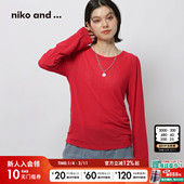 and ...T恤女2026春季 新款 niko 红色圆领舒适长袖 上衣639782