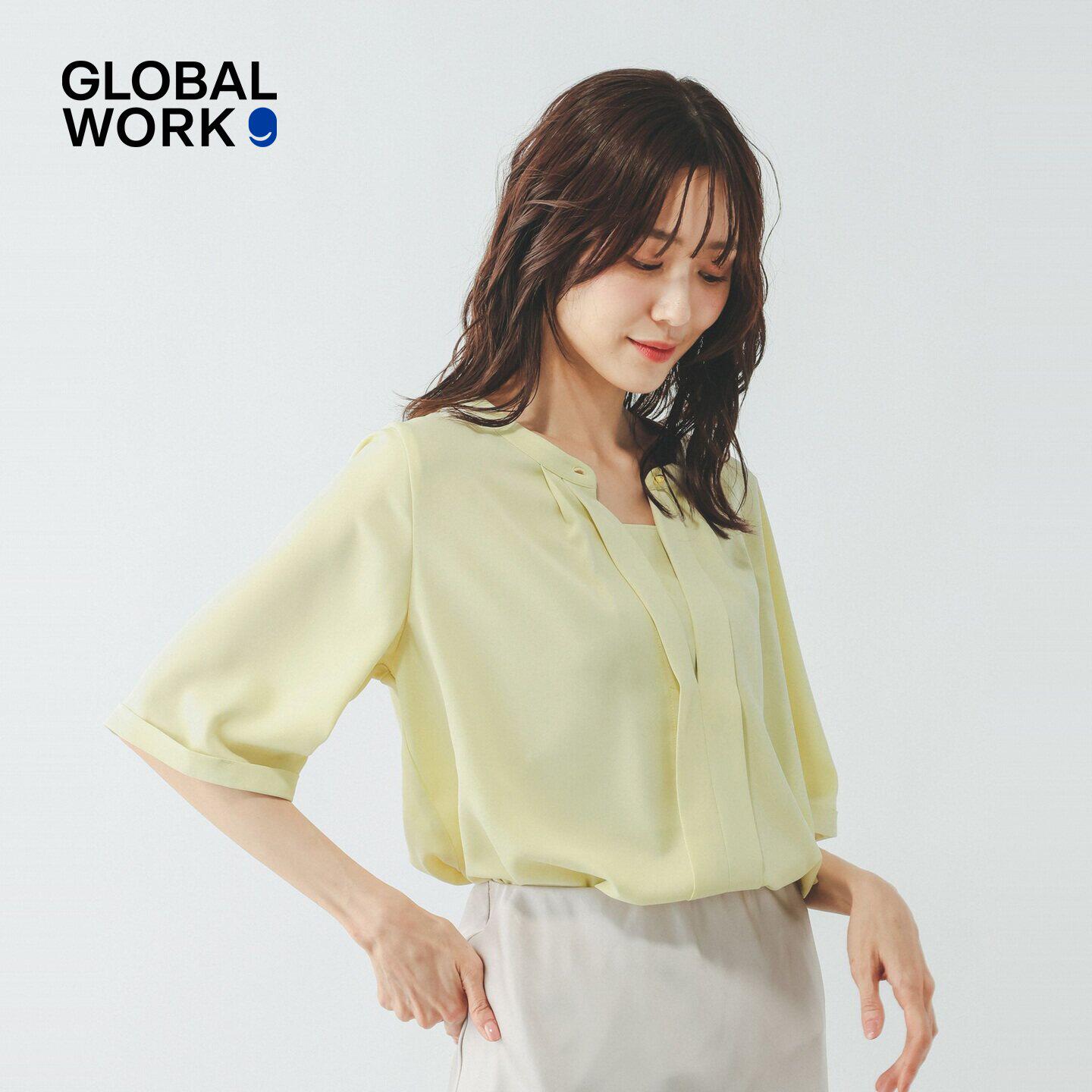 GLOBAL WORK 衬衫女2026秋季新款气质通勤条纹五分袖上衣636634图片