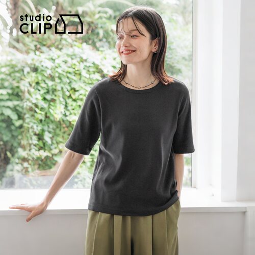 studio CLIP T恤女2026夏季新款纯色螺纹修身圆领短袖上衣1043850