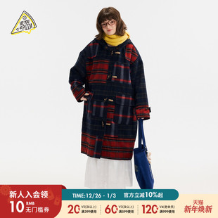 新款 SEE PIZZA大衣女2025冬季 格纹牛角扣连毛外套635187 YOU