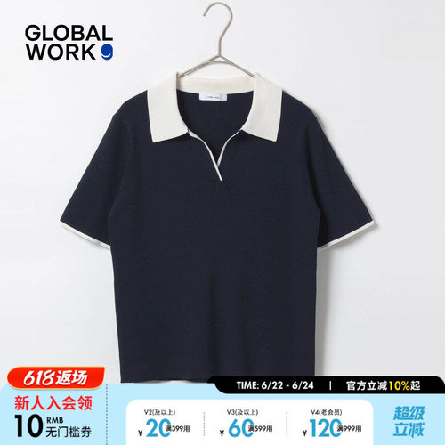 GLOBAL WORK 针织衫女2026夏季新款轻熟撞色polo领短袖上衣724796