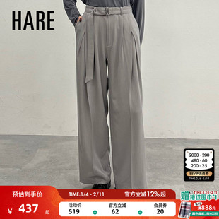 HARE休闲裤男2025冬季新款复古垂感竖条纹高街潮流阔腿裤606395