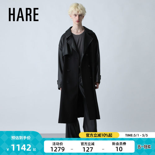 HARE外套男2025冬季新款复古拼接设计感休闲长款风衣厚外套595726