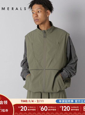 NUMERALS马甲男2025春季新款复古运动风半高领拉链无袖上衣140369