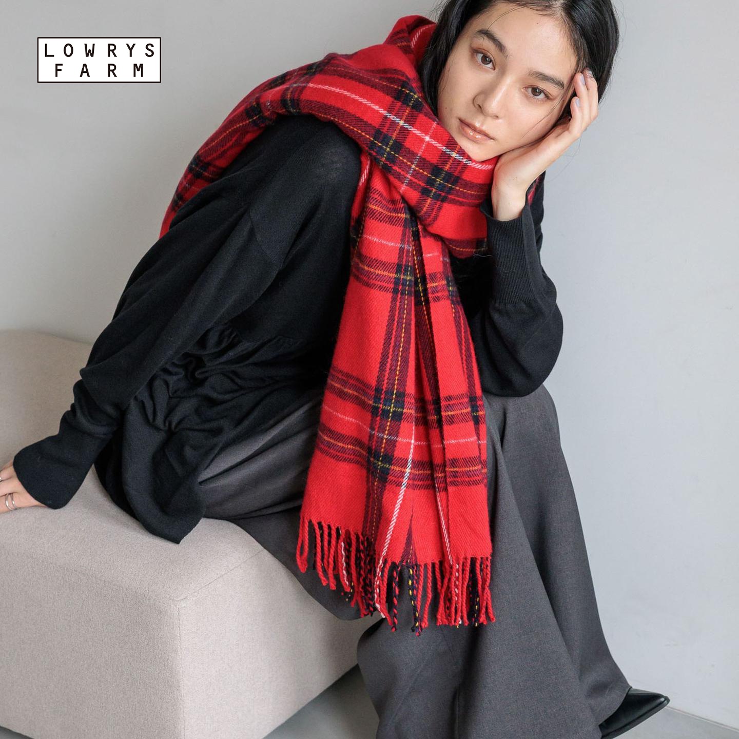 LOWRYS FARM 围巾男女同款2025秋冬新款复古格纹流苏披肩580202