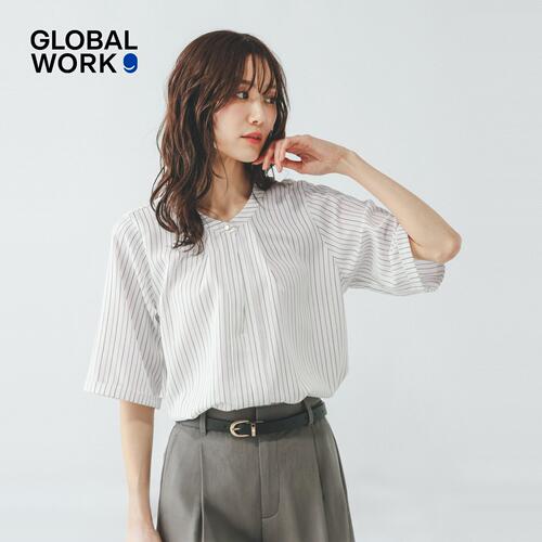 GLOBAL WORK 衬衫女2026夏季新款气质通勤条纹五分袖上衣636634