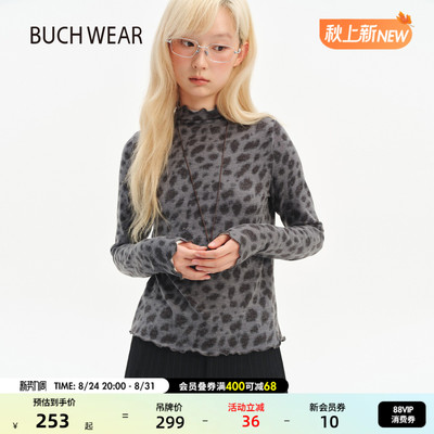 BUCH WEAR T恤女2026秋季新款豹纹半高领修身长袖打底衫1068752