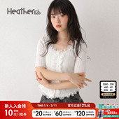 Heatherich 上衣575218 气质休闲蕾丝花边短袖 T恤女2025夏季 新款