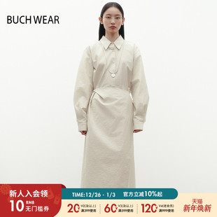 宽松纯色简约翻领长裙326570 新款 BUCH WEAR连衣裙女2025夏季