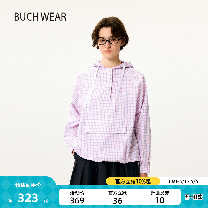 BUCH WEAR卫衣女2026春季新款潮流设计感连帽小格子套头衫459232