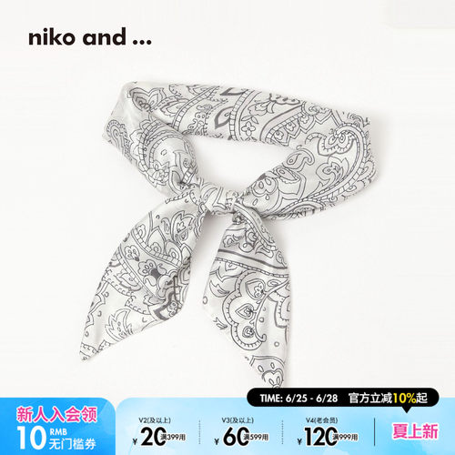 niko and ... 丝巾男女同款2026新款复古印花装饰方巾披肩588897