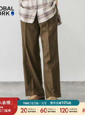 GLOBAL WORK休闲裤女2025冬季新款日系松紧弹力腰直筒裤580794