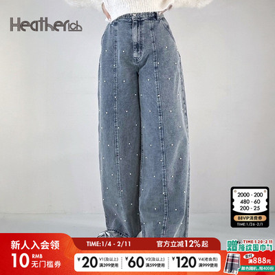Heatherich牛仔裤女2026春季新款时尚亮钻蝴蝶结直筒裤286900
