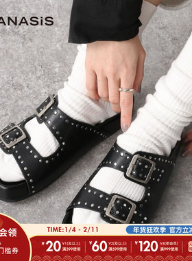 JEANASIS休闲凉鞋女2025夏季新款时尚休闲铆钉设计厚底凉鞋323920