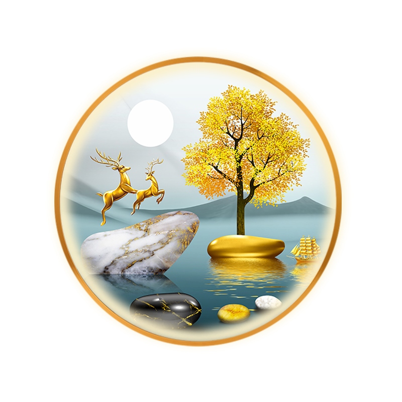 发光带灯圆形装饰画艺术玄关LED餐厅灯画晶瓷画灯饰声控墙画定做图片