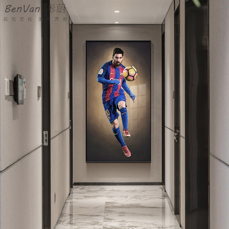 现代简约装饰C罗足球明星梅西玄关定做墙画过道北欧走廊竖版入门