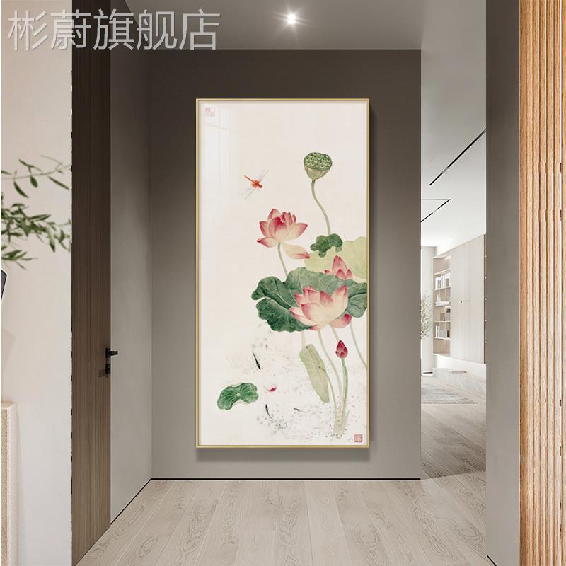 网红现代中式荷花装饰画古国风走客厅玄关廊简约中风挂画图片