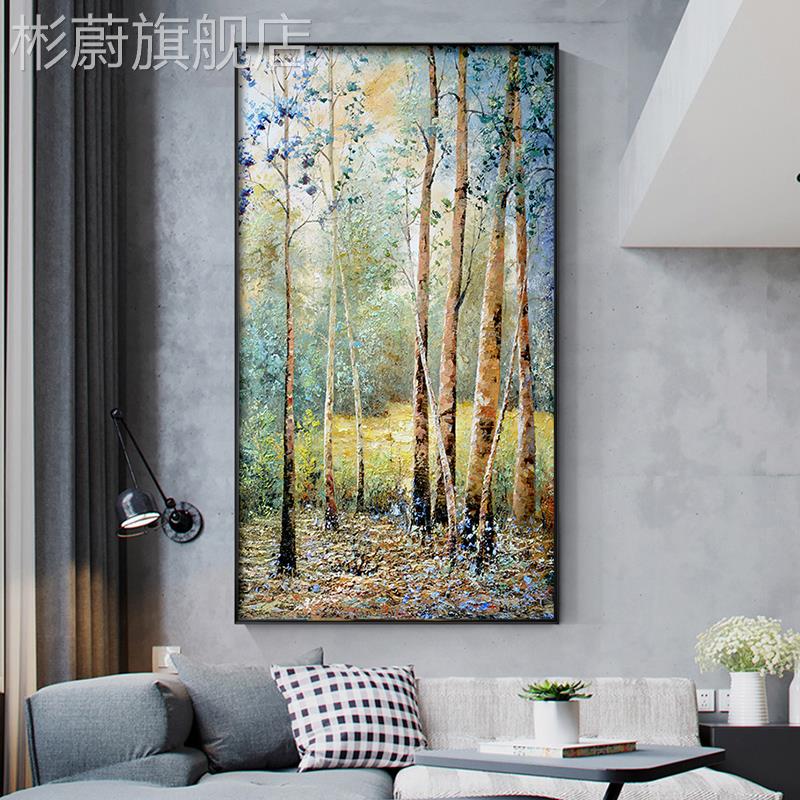 网红现代风格装饰玄关竖晶过道走廊版手绘抽象画油画生壁画命树瓷图片