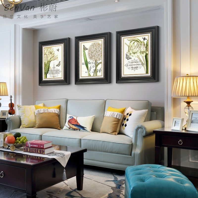 玄关装饰画乡村壁画客厅挂画餐厅田园风格三联画植物美式复古定做