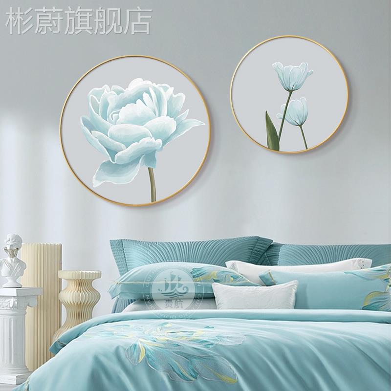网红奶油风牡丹卧花卧欧室装饰画圆形客餐厅组壁画挂北温馨主合床图片