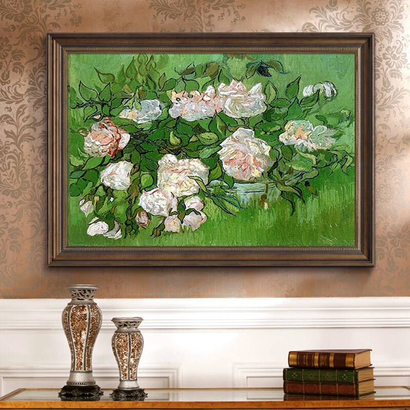 梵高名画欧式玫瑰花玄关植物花卉美式餐厅墙面装饰画壁画油画定做
