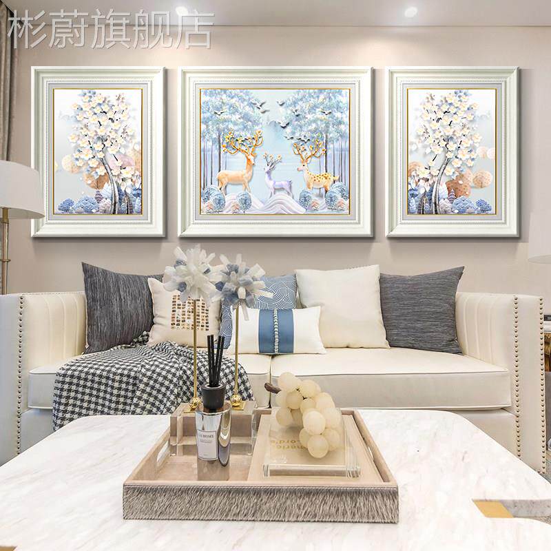 网红现代简约欧式奢发背景墙画简欧轻厅装挂饰画北欧餐沙厅壁画三