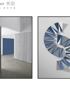 蔚蓝诗梦现代简约客厅装饰画沙发蓝色挂画壁画建筑三联背景墙定做