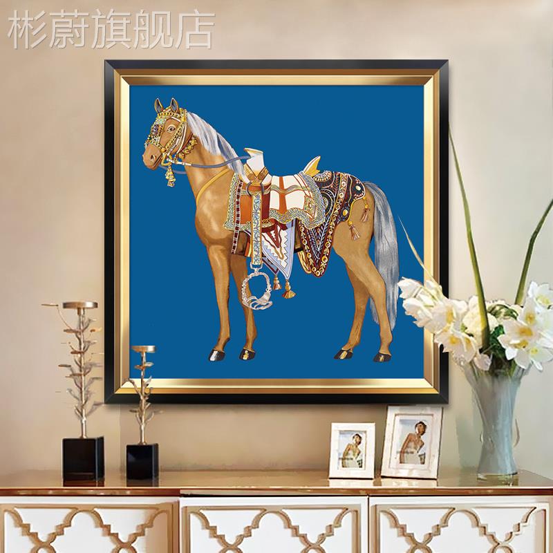 网红现代欧沙式客厅画装饰画画玄关美式轻奢壁画画墙发画马别墅背图片