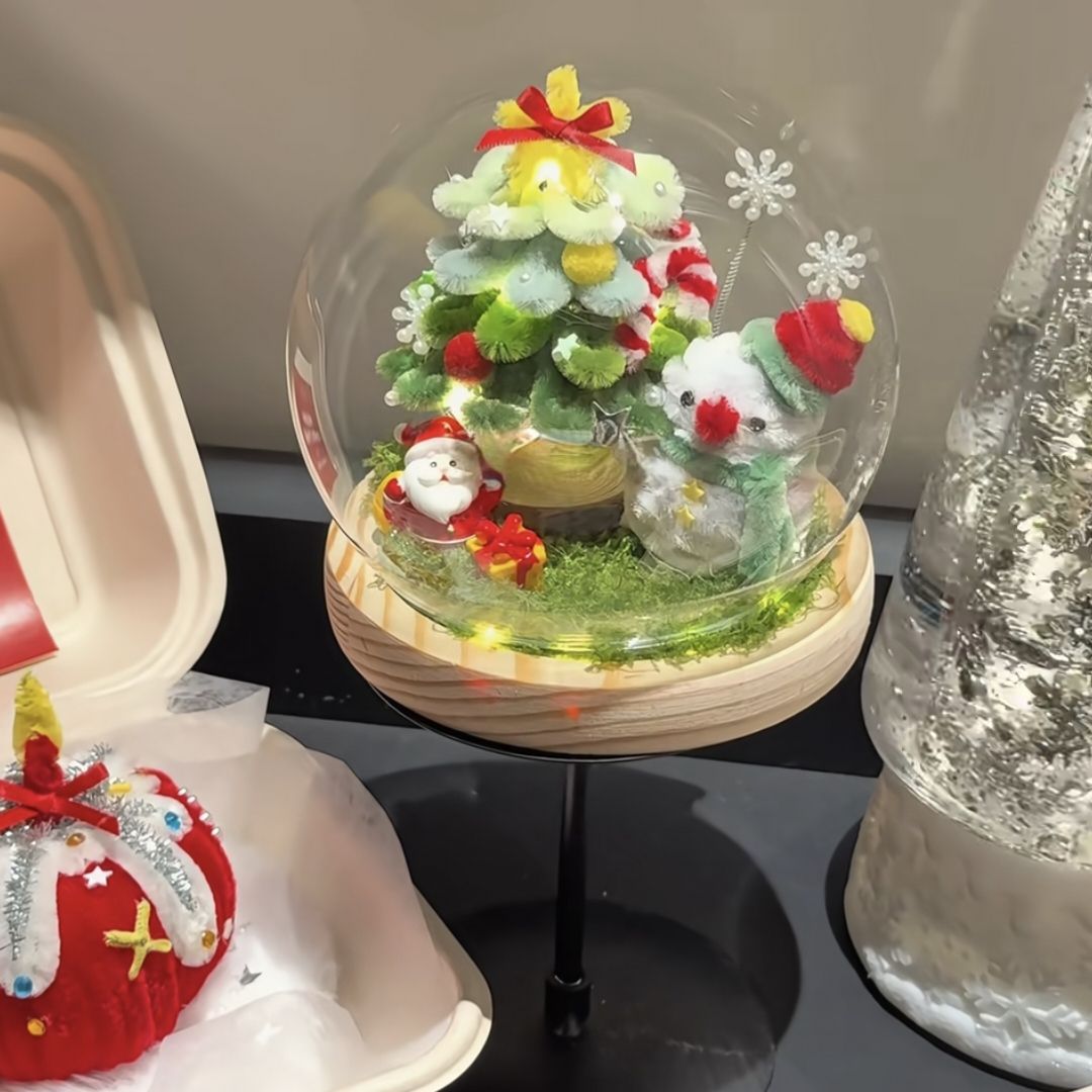 扭扭棒圣诞树雪人玻璃球摆件创意小夜灯DIY材料包送闺蜜朋友礼物