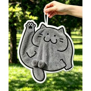 可挂式厨房卫生间家用可爱猫咪造型不掉毛蓝猫趣味喵dan擦手巾