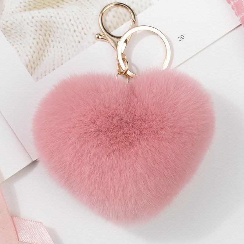 真毛獭兔毛心形汽车钥匙扣皮草毛球桃心毛绒挂件皮带爱心包包挂饰